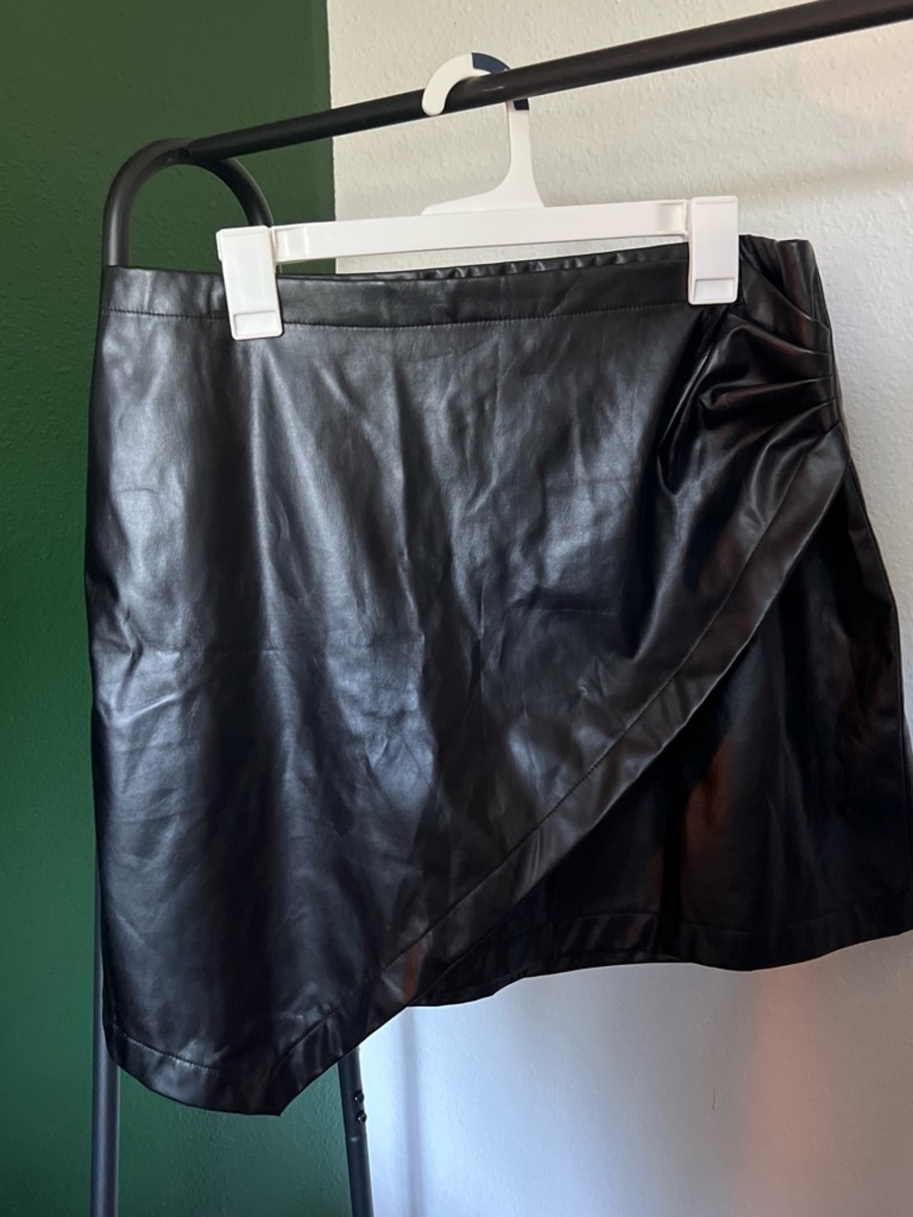 Nine West Black Faux Leather Wrap-Style Mini Skirt